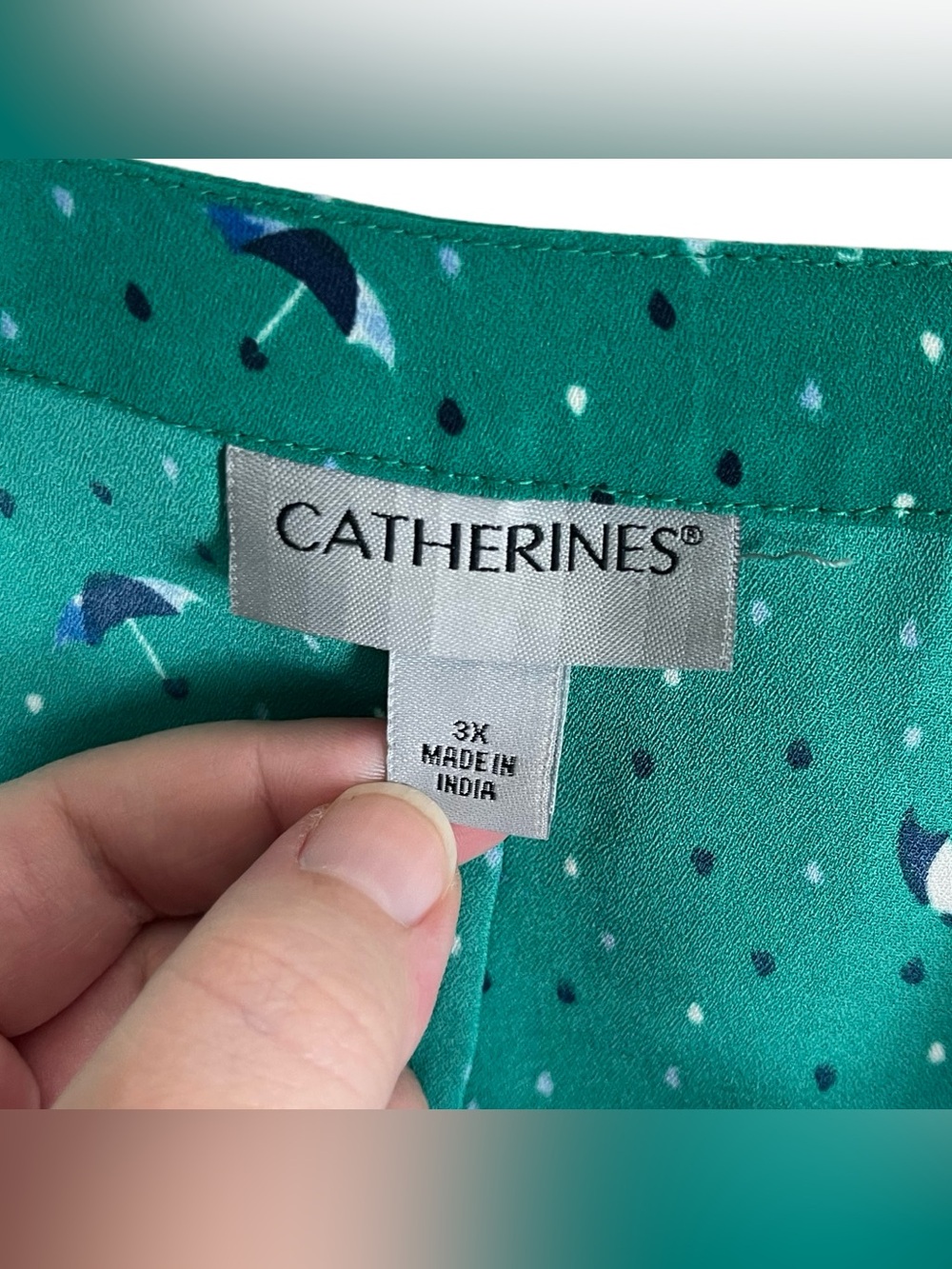Catherines Umbrella Raindrops Print Button Up Tie Sleeve Blouse Women’s Size 3X - Picture 4 of 7
